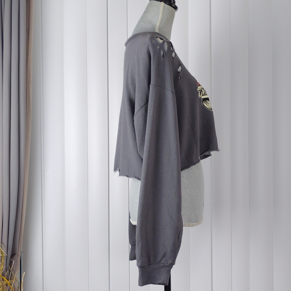 Windsor Distressed Grey Motorcycle Graphic Cropped Sweatshirt - Picture 4 of 14